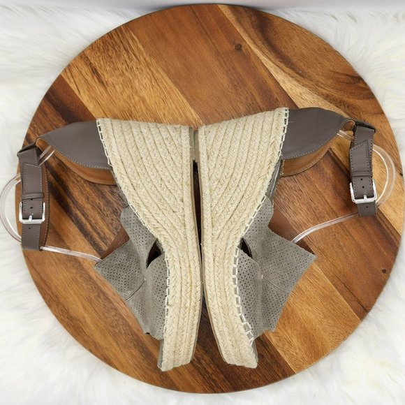 Steve Madden Wilkes Espadrille Wedge 11 Taupe Suede Leather Open Toe Ankle Strap - Picture 9 of 13